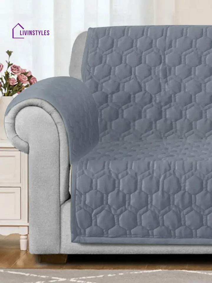 Light Grey Honey Comb Quilted Velvet 2 Seater Sofa Cover With Pcs Hand Rest Slip Cover Sofa