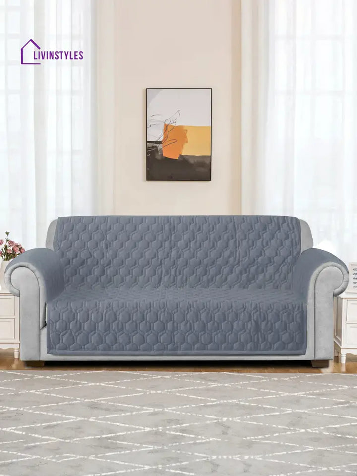 Light Grey Honey Comb Quilted Velvet 3 Seater Sofa Cover With 2 Pcs Hand Rest Slip Cover Sofa