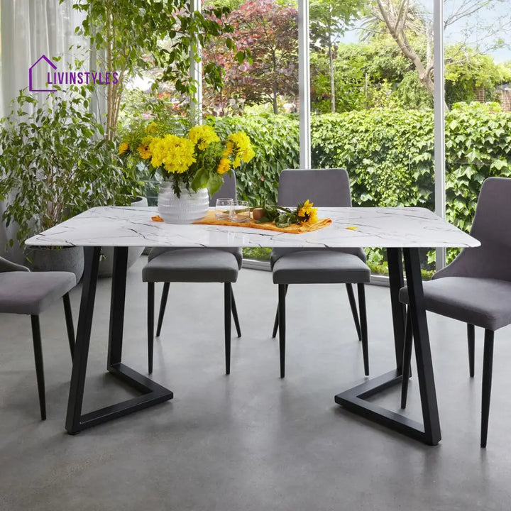 Linia Marble Dining Table In Black Finish