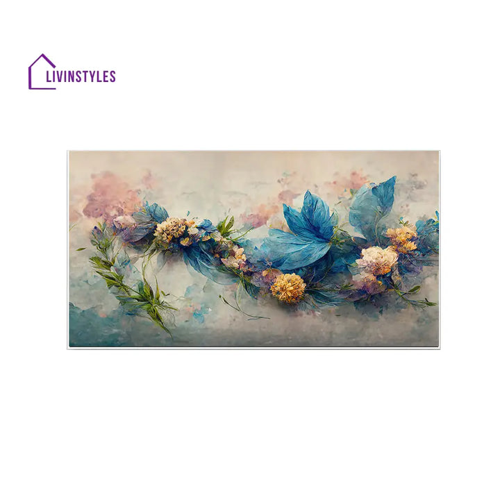 Lively Blue Yellow Floral Artwork Wall Painting