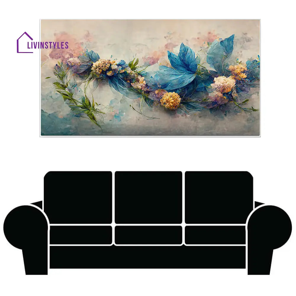 Lively Blue Yellow Floral Artwork Wall Painting