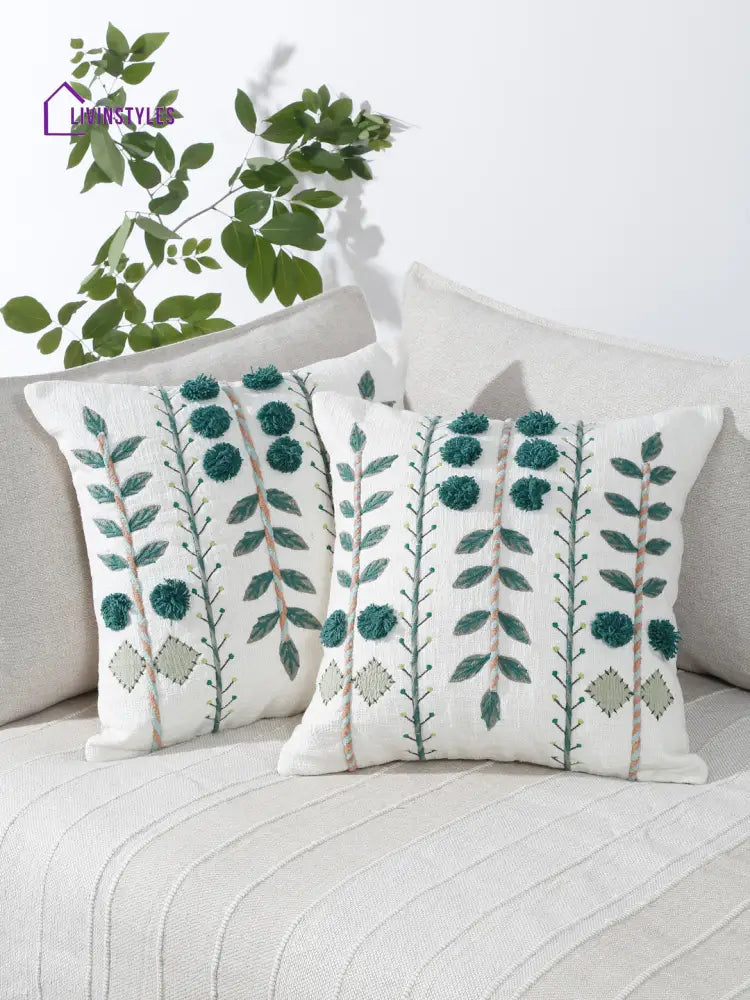 Eyda Embroidered Cotton Cushion Covers Set Of 2-18X18 Inch