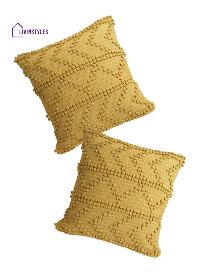 Eyda Yellow Hand Woven Cotton Set Of 2 Cushion Cover-18X18 Inch