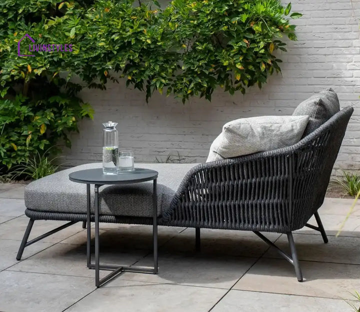 Livingstone Grey Rope Daybed With Table And Dark Cushions