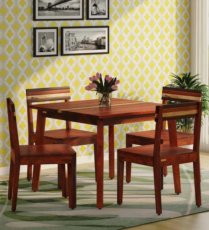 Nazar Sheesham Wood 4 Seater Dining Set In Honey Finish