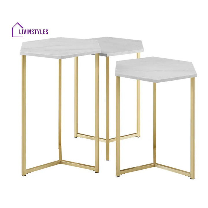 Logan Metal And Marble Top Side Table - Set Of 3