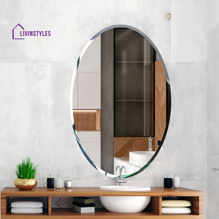 Lolo Scandinavian Frame less Beveled Oval Shaped Wall Mirror Wall Mirror