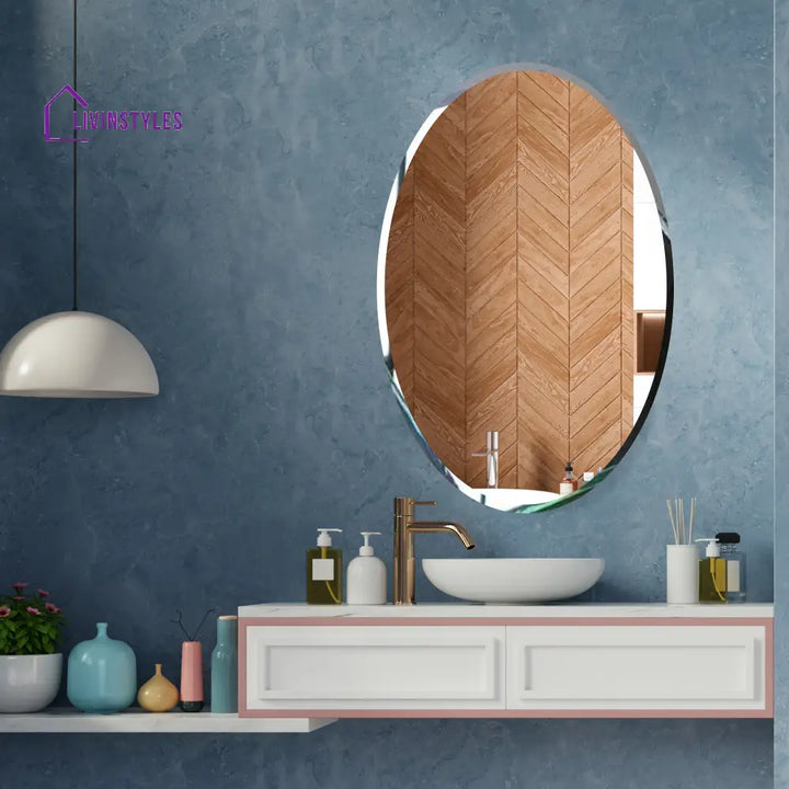 Lolo Scandinavian Frame less Beveled Oval Shaped Wall Mirror Wall Mirror