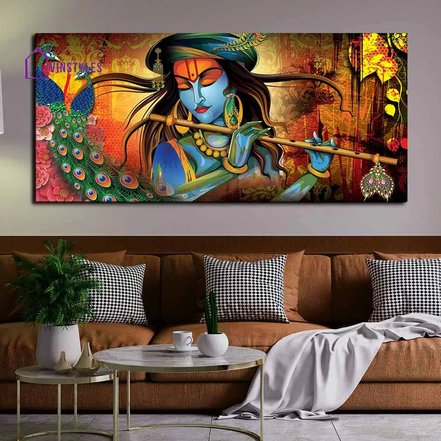 Lord Krishna Playing Flute Premium Wall Painting Canvas