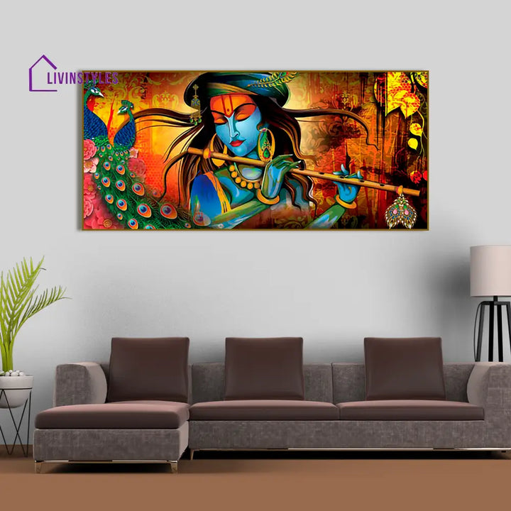 Lord Krishna Playing Flute Premium Wall Painting Canvas