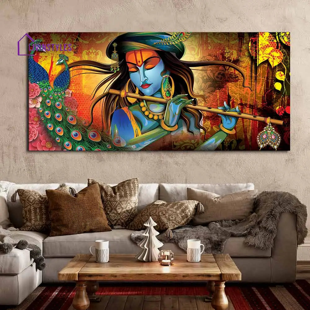 Lord Krishna Playing Flute Premium Wall Painting Canvas