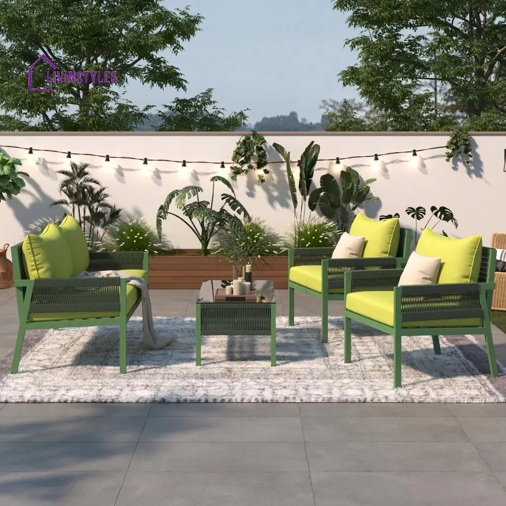 Lotus 4 Seater Aluminum And Rope Metal Outdoor Sofa Set With Tea Table