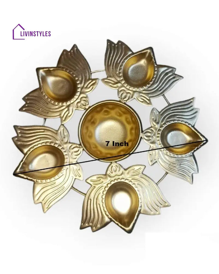 Lotus Design Shape Metal Om Urlis | Set Of 2 7 Inches Diya