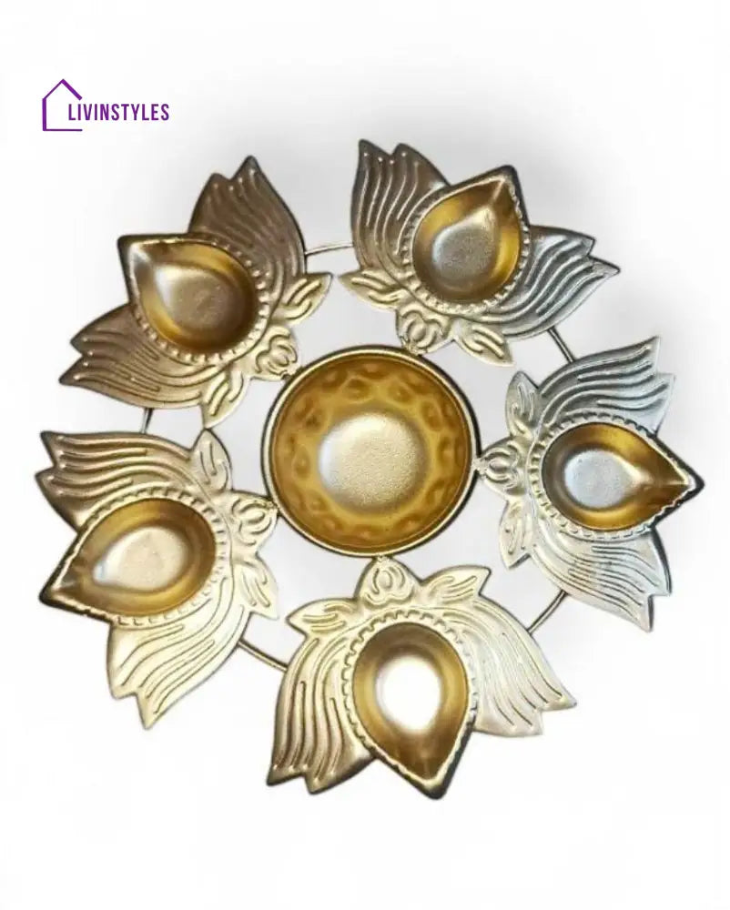 Lotus Design Shape Metal Om Urlis | Set Of 2 7 Inches Diya