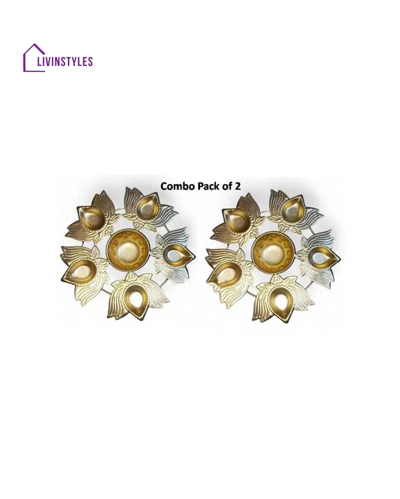 Lotus Design Shape Metal Om Urlis | Set Of 2 7 Inches Diya