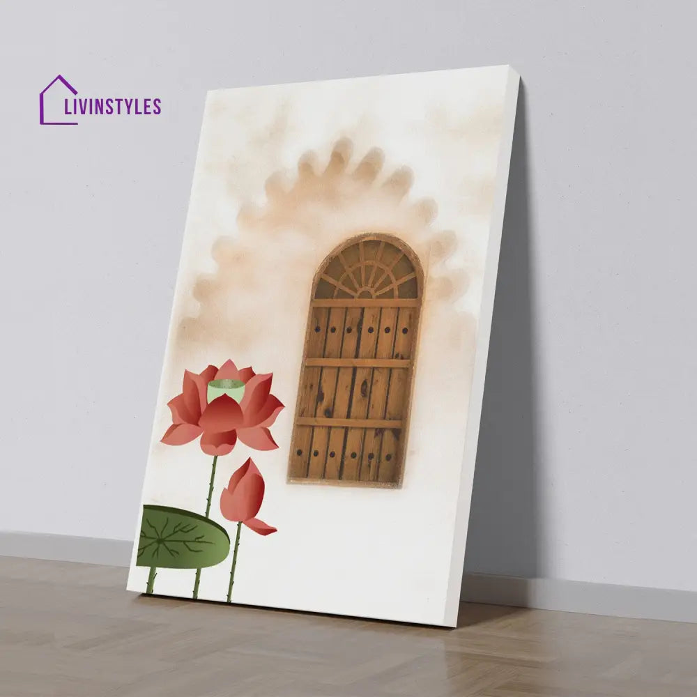 Lotus Door Canvas Wall Art Printed Painting 16 X 20 Inch / Stretch