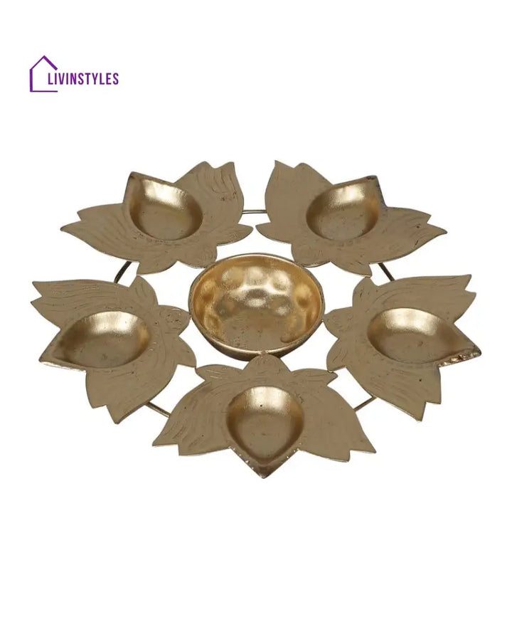 Lotus Flower Metal Diya Urli | Set Of 3 8 Inches