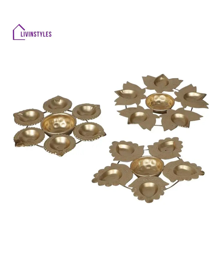 Lotus Flower Metal Diya Urli | Set Of 3 8 Inches