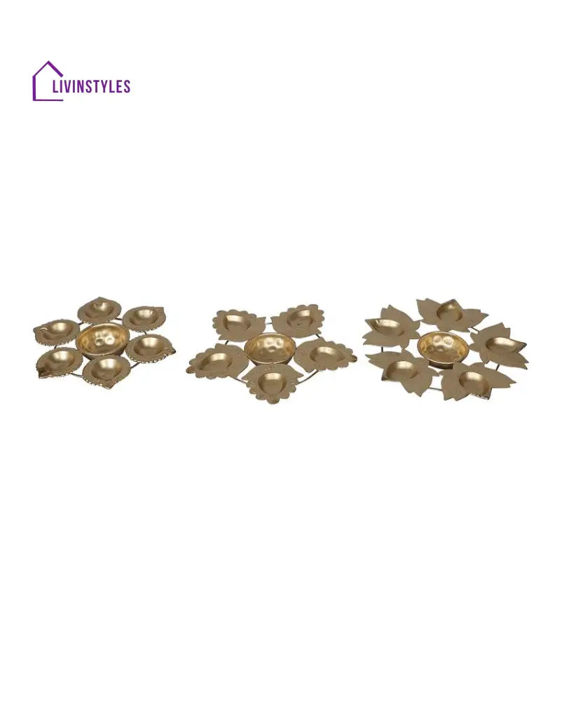 Lotus Flower Metal Diya Urli | Set Of 3 8 Inches