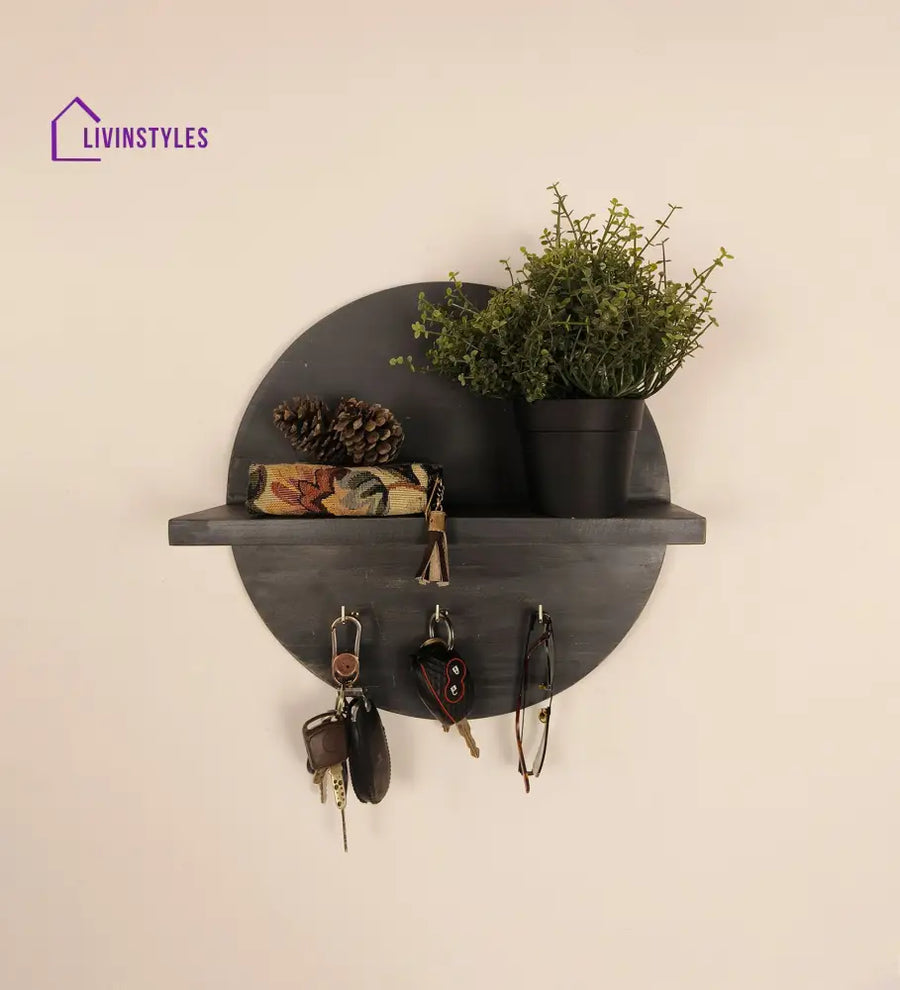 Lotus Wooden Wall Shelf Organiser With Key Holders