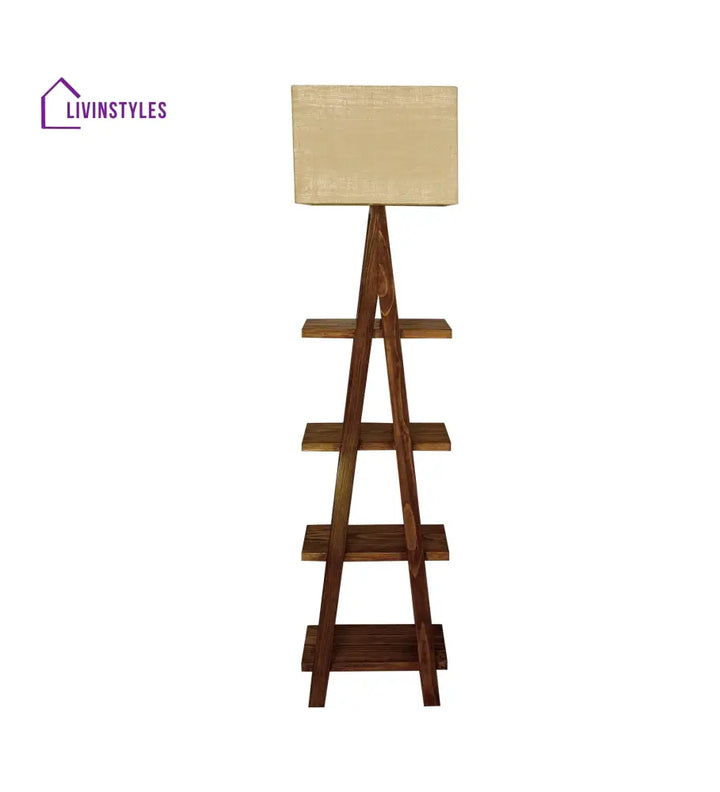 Louise Wooden Floor Lamp With Brown Base And Jute Fabric Lampshade Lamps