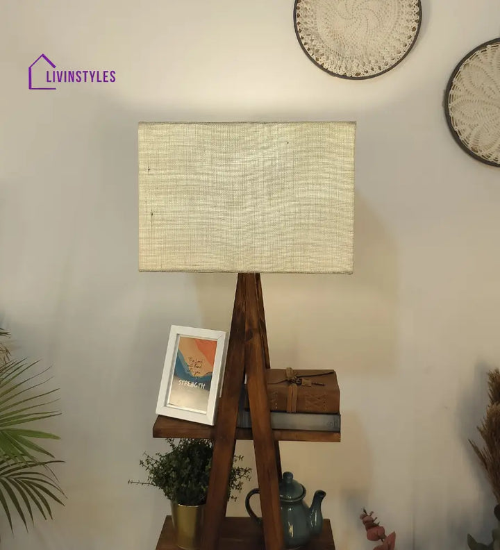 Louise Wooden Floor Lamp With Brown Base And Jute Fabric Lampshade Lamps