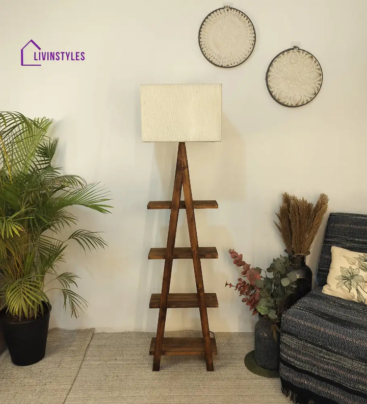 Louise Wooden Floor Lamp With Brown Base And Jute Fabric Lampshade Lamps