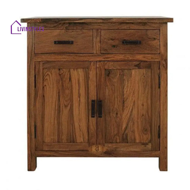 Lowboy Storage Cabinet With Two Drawer In Honey Finish