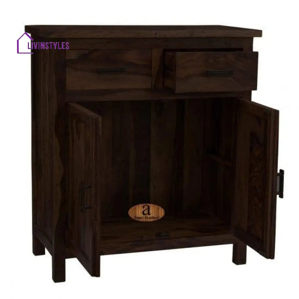 Lowboy Storage Cabinet With Two Drawer In Walnut Finish