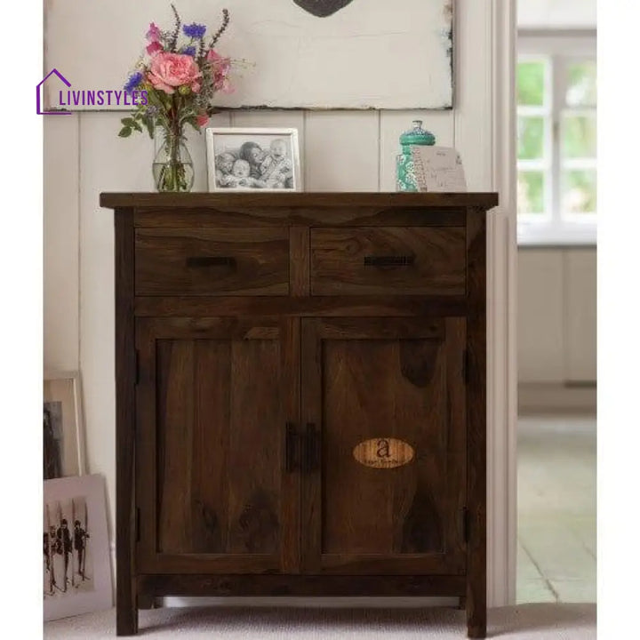 Lowboy Storage Cabinet With Two Drawer In Walnut Finish