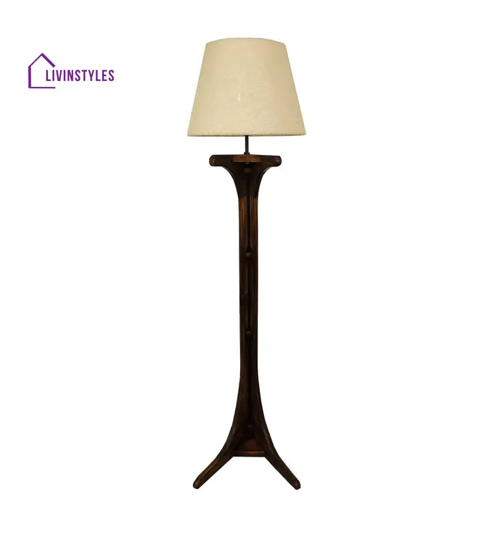 Lucas Wooden Floor Lamp With Brown Base And Jute Fabric Lampshade Lamps