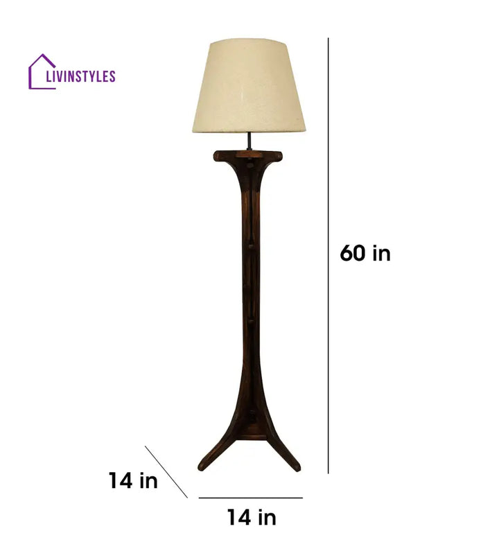 Lucas Wooden Floor Lamp With Brown Base And Jute Fabric Lampshade Lamps