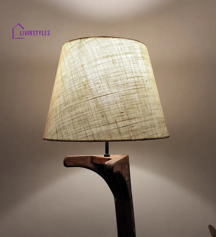 Lucas Wooden Floor Lamp With Brown Base And Jute Fabric Lampshade Lamps