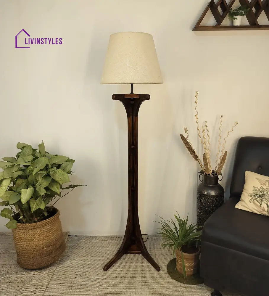 Lucas Wooden Floor Lamp With Brown Base And Jute Fabric Lampshade Lamps