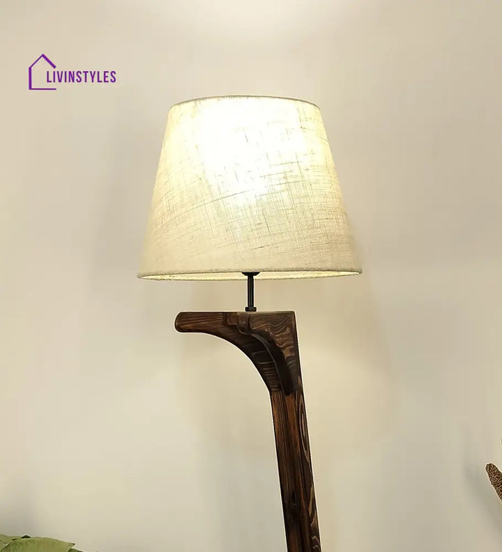 Lucas Wooden Floor Lamp With Brown Base And Jute Fabric Lampshade Lamps