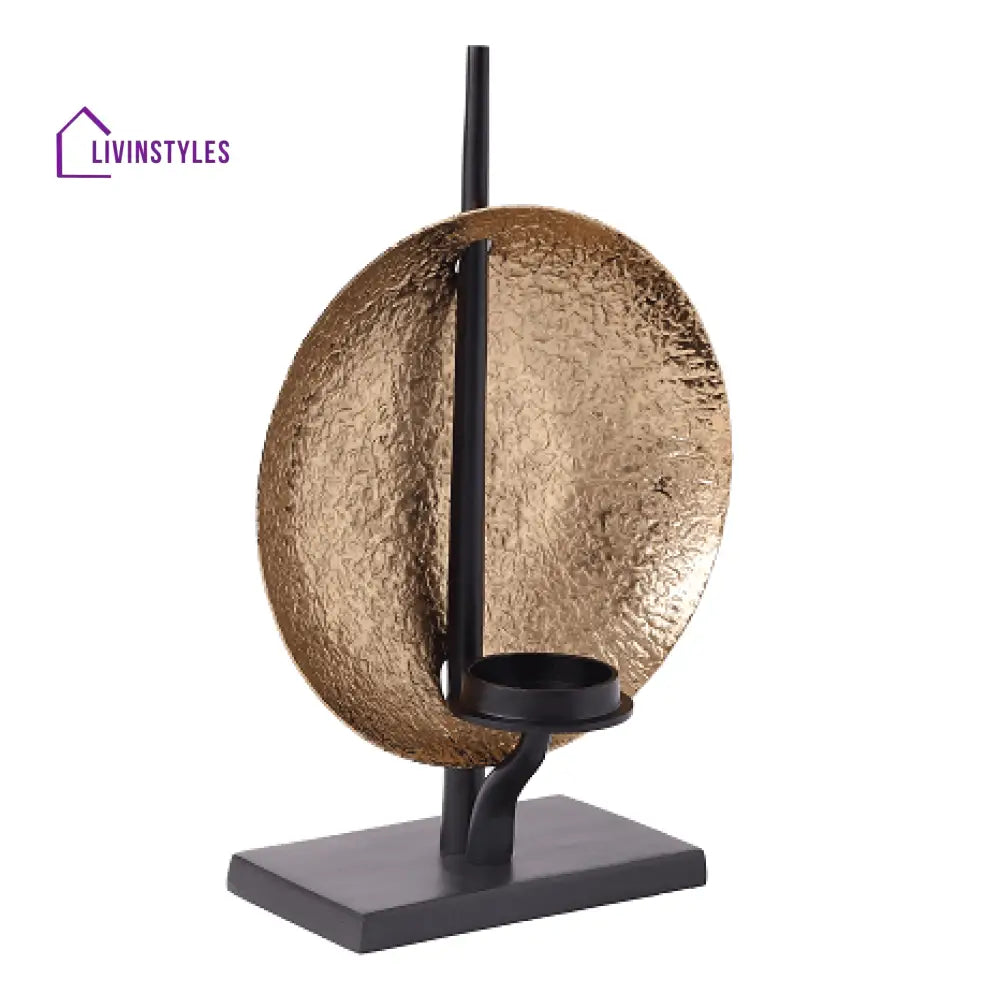 Luminous Disc Candle Holder In Gold And Black Finish