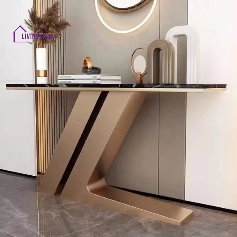 Luna Entryway Console Table With Black Stone