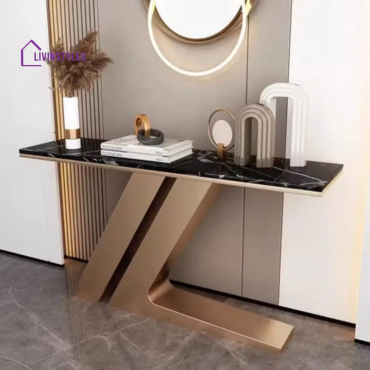 Luna Entryway Console Table With Black Stone