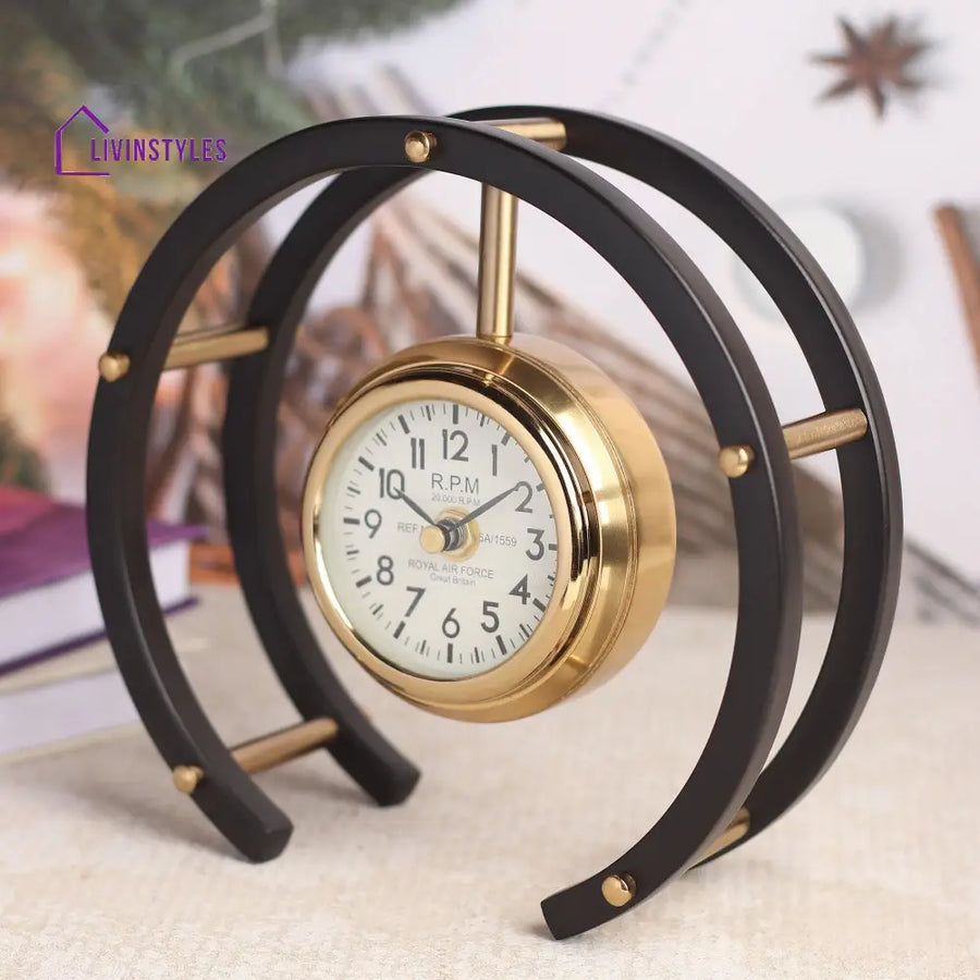 Luna Serenade Table Clock In Gold & Black