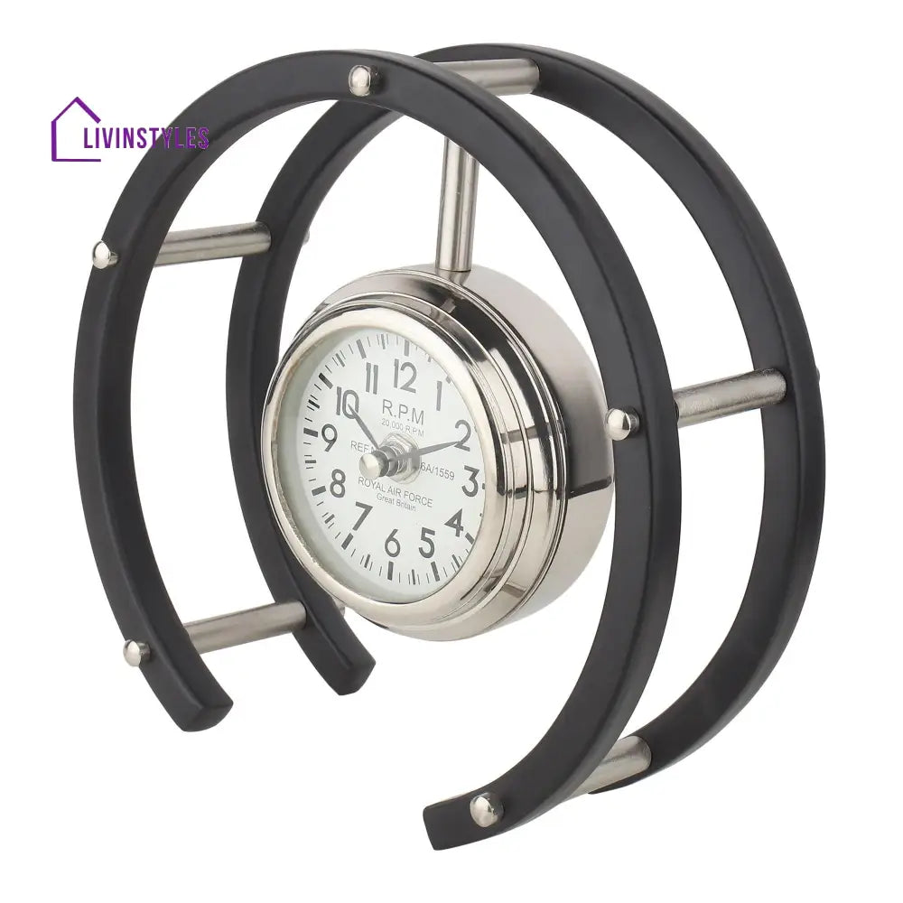 Luna Serenade Table Clock In Silver & Black