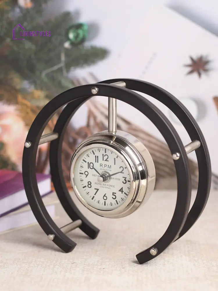 Luna Serenade Table Clock In Silver & Black