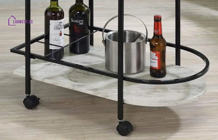 Luxurious 2 Tier Oval Iron Trolley With Marble Shelves - Modern Design Serving Cart