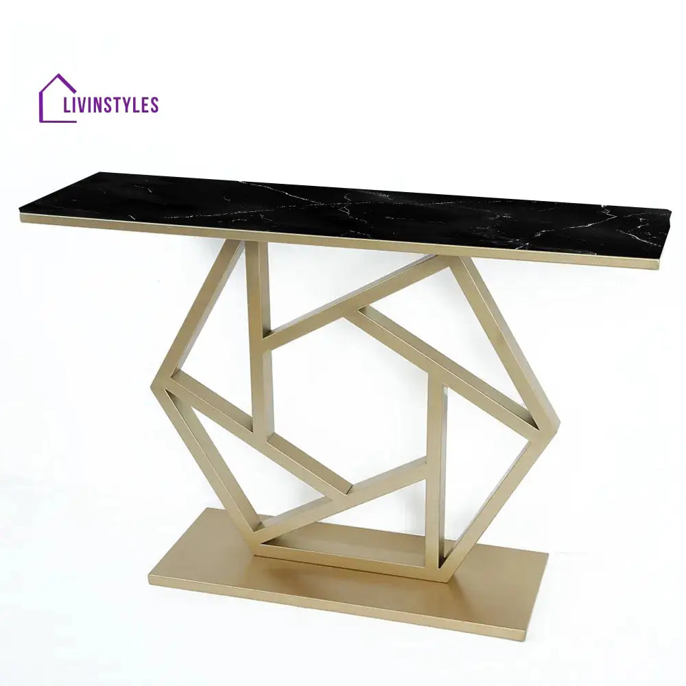 Luxurious Contemporary Console Table In Hexagonal Design with Black Marble Table