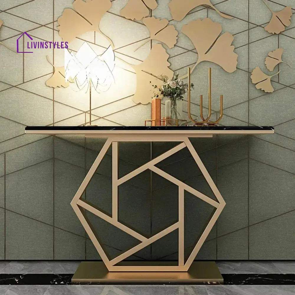 Luxurious Contemporary Console Table In Hexagonal Design with Black Marble Table