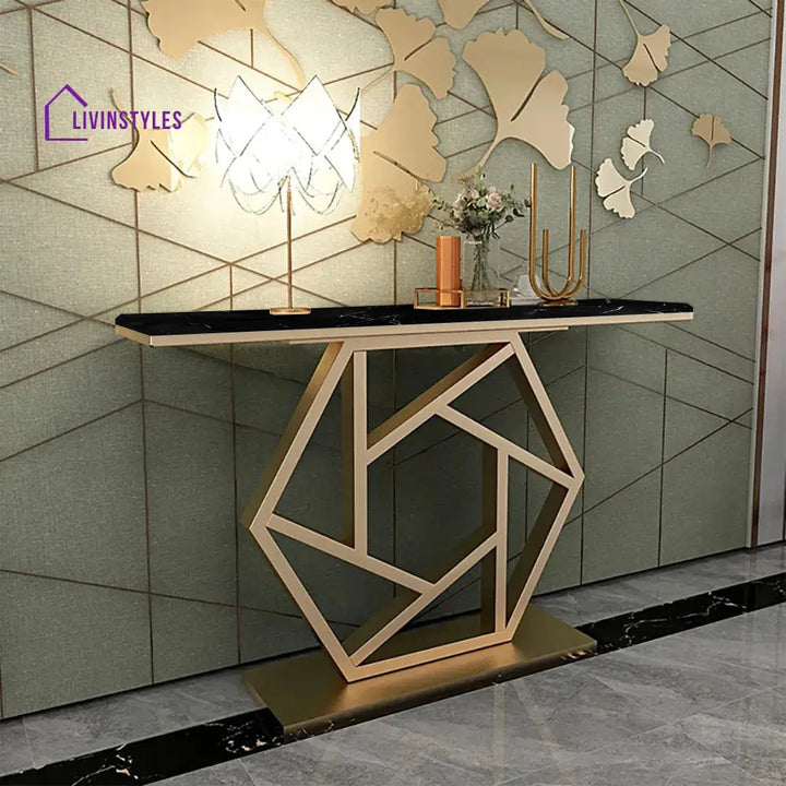 Luxurious Contemporary Console Table In Hexagonal Design with Black Marble Table