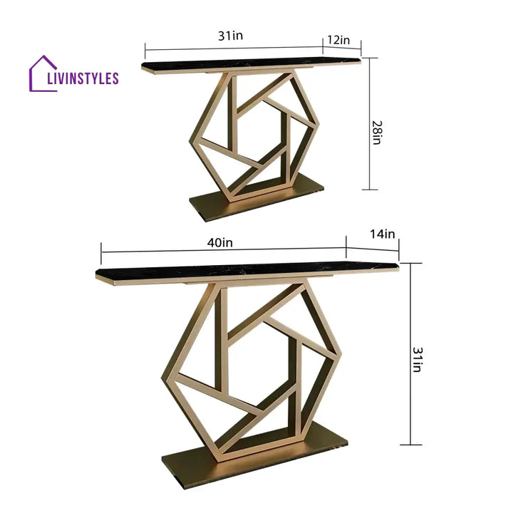 Luxurious Contemporary Console Table In Hexagonal Design with Black Marble Table