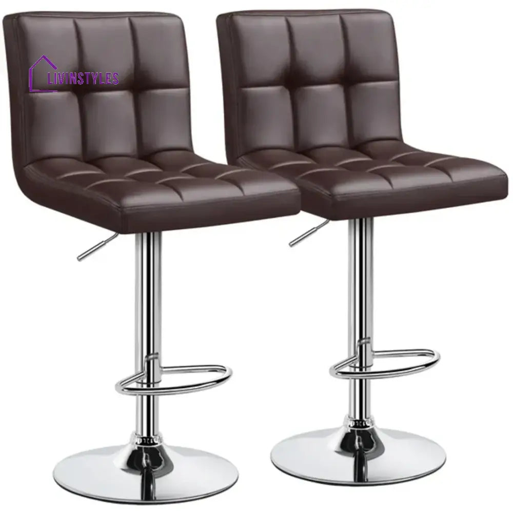 Luxurious Leatherette Brown Bar Stool / Long Chair Set Of -2