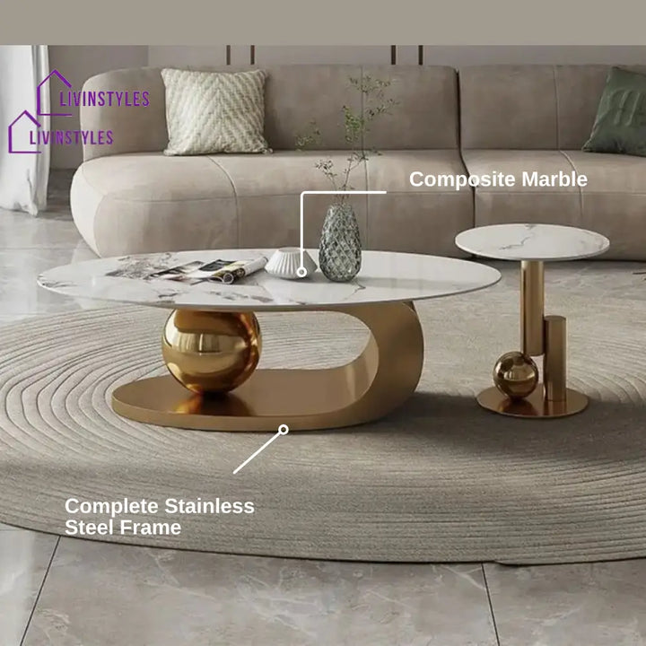 Luxurious Marble Top Stainless Steel with PVD Coated Single Bool Coffee Table Set Coffee Tables