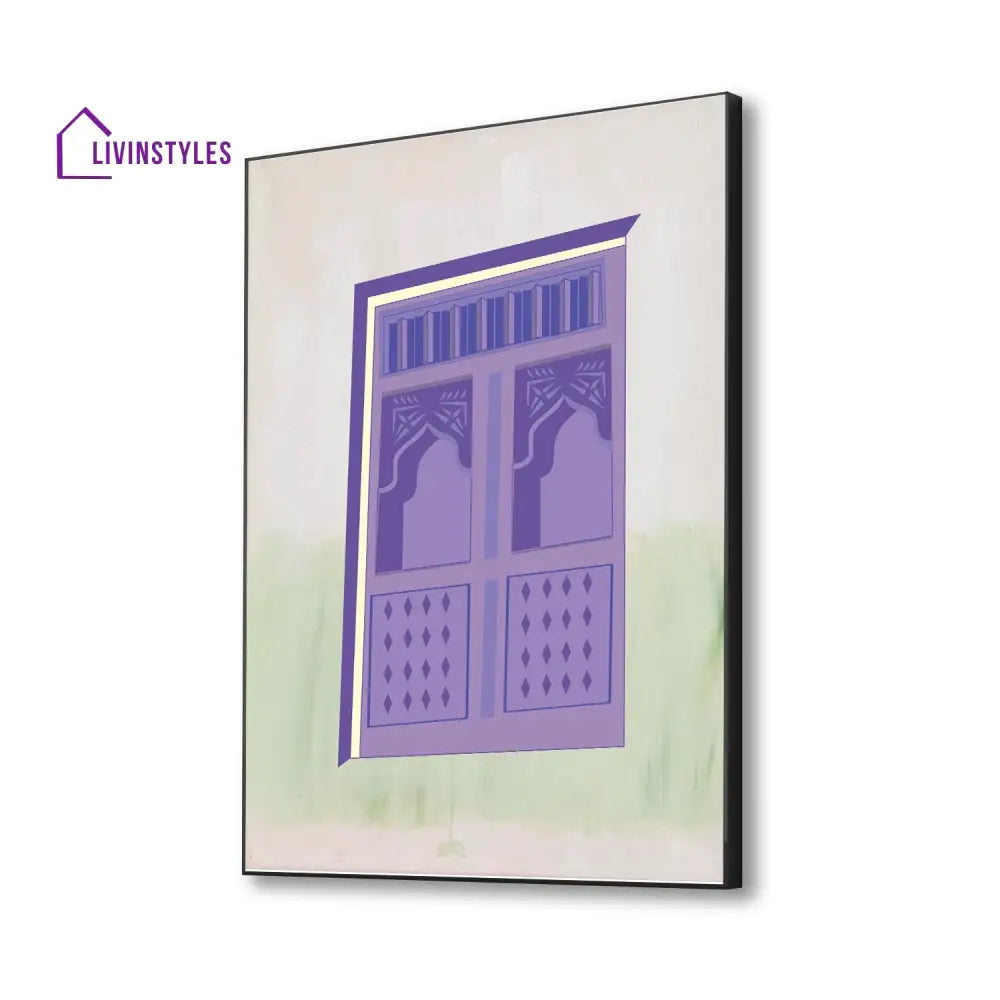 Luxurious Purple Window Canvas Wall Painting 16 X 20 Inch / Black Floating Frame