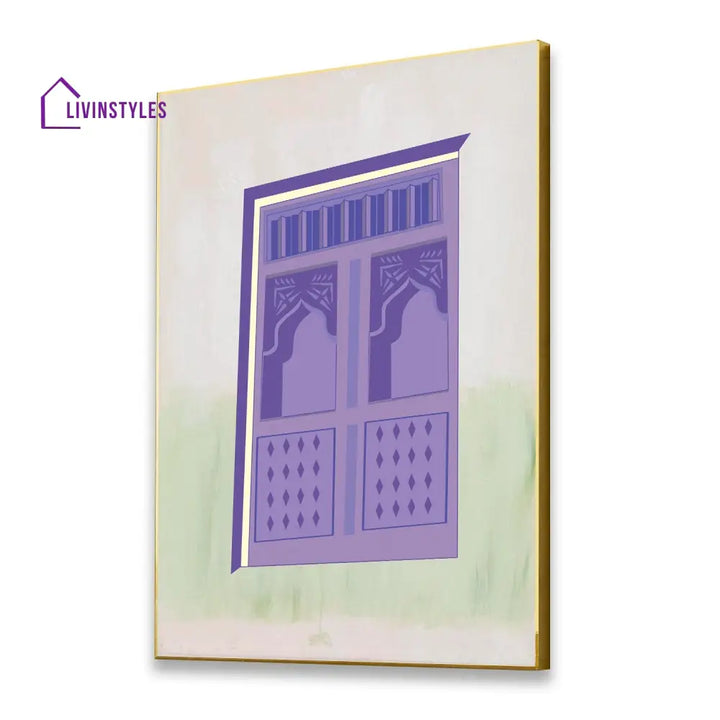 Luxurious Purple Window Canvas Wall Painting 16 X 20 Inch / Gold Floating Frame